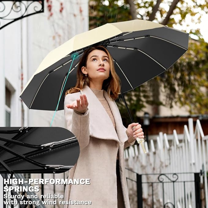 YINBAOGE Compact Travel Umbrella, Automatic Folding Windproof 12 Ribs, 42 Inch Canopy with UV Protection, Durable Lightweight Portable Parasol for Rain & Sun, Fits Car, Backpack, Men & Women