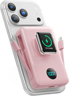 6 in 1 Magnetic Portable Charger for iPhone with Built-in Cables, 10800mAh 25W PD Fast Charging Power Bank, 6 Outputs Travel Essential Battery Pack for iPhone 17/16/15/14/13/12,Apple Watch (Pink)