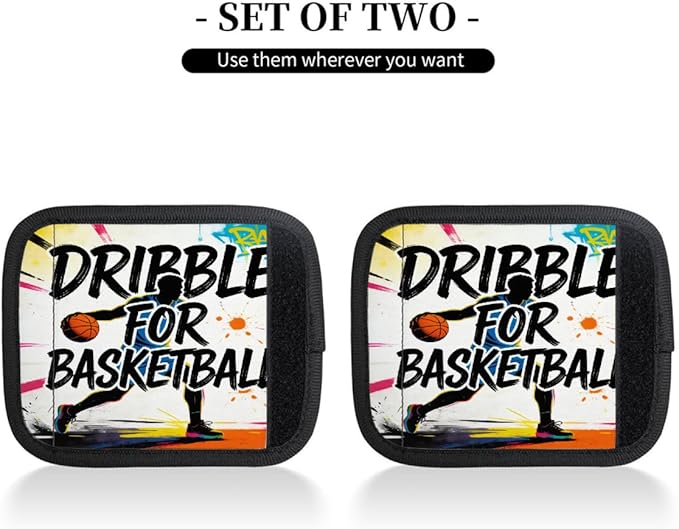2 Pack Luggage Handle Wrap with Travel Tags - Non-Slip Protective Cover Soft Handle Grips Covers for Suitcase(Graffiti Basketball)