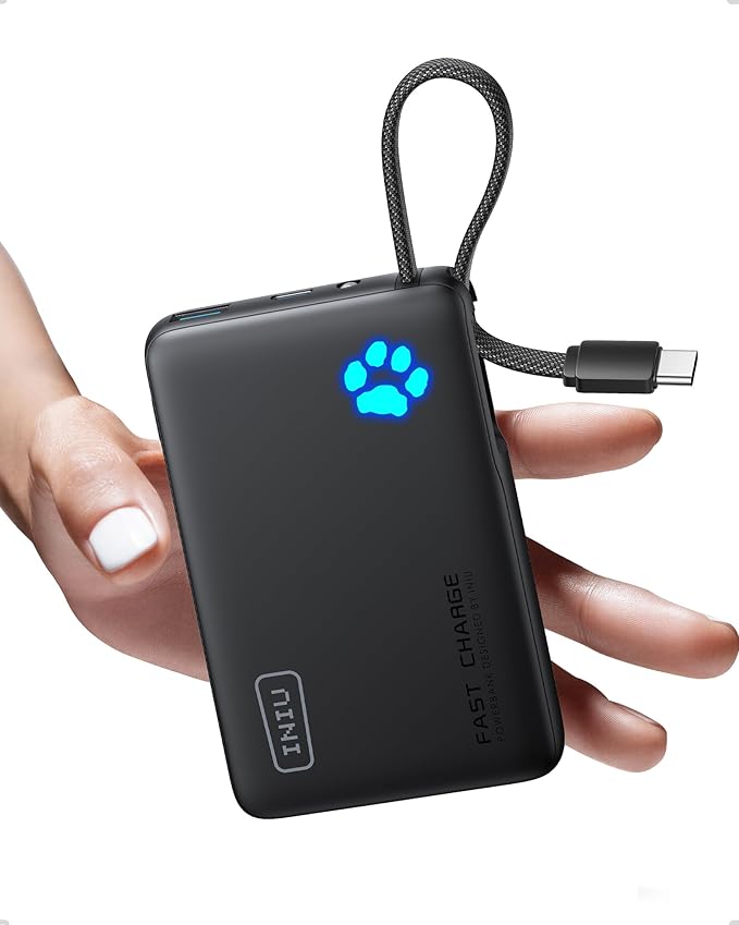 INIU 45W Mini Power Bank + 45W Portable Charger with Built-in USB C Cable