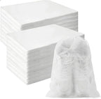 200 Pack Shoe Storage Bags, Large Drawstring Dust Bags for Travel, Non-Woven Breathable Shoe Covers for Boots, Purses, Heels – Portable Organizer Pouches, 18.9 x 12.6 Inch (White)