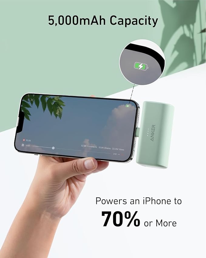Anker Nano 5,000mAh Portable Charger for iPhone, MFi Certified Built-in Lightning Connector, 12W Compact Battery Pack for iPhone 14/13/12 Series, Black
