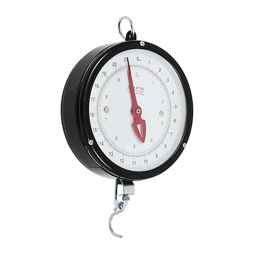 22LBS Double Sided Dial Hanging Scale, Mechanical Hanging Scale with Scoop/Chain, Portable Handheld Scale Commercial Household Weighing Scales for Supermarkets Farm Kitchen (Black)