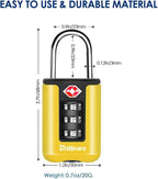 2 Pack TSA Approved Luggage Locks, Combination Travel Padlock, 3-Digit Waterproof Lock, TSA Outdoor Keyless Resettable Lock for Lockers, Bags, Backpack, Gym, Gate-Yellow