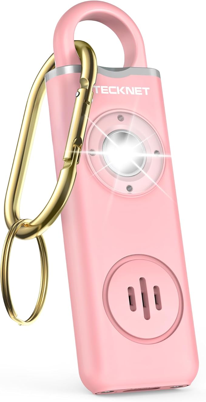 TECKNET Rechargeable Personal Safety Alarm for Women, 130dB Self Defense Keychain Alarm with SOS Strobe Light, Low Battery Notice, Loud Siren Safety Keychain for Girls Kids Elderly - Pink