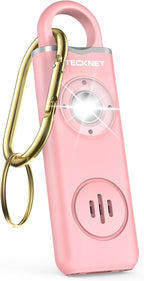 TECKNET Rechargeable Personal Safety Alarm for Women, 130dB Self Defense Keychain Alarm with SOS Strobe Light, Low Battery Notice, Loud Siren Safety Keychain for Girls Kids Elderly - Pink
