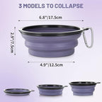 Dog Bowl Large Pet Collapsible Bowls, 2 Pack Collapsible Dog Water Bowls for Cats Dogs Portable Pet Feeding Water Dish for Walking Parking Traveling with 2 Carabiners (Large, Purple & Concrete Gray)