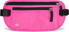 FuninCrea Waterproof Hidden Money Belt for Travel, Anti-Theft Belt Bag with RFID Blocking Function Adjustable Slim Waist Bag with 2 Zipper Pockets & 1 Back Pocket for Travel Running (B, Hot Pink)