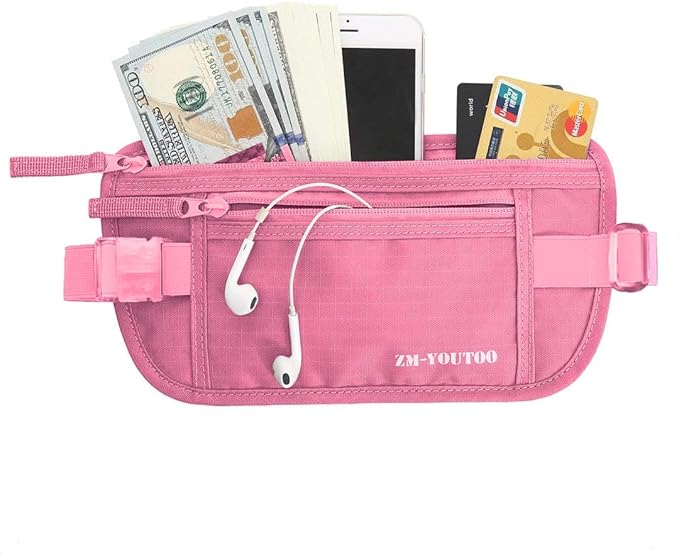 Money Belt for Travel - Hidden Travel Pouch Protect Your Credit and Money With RFID Blocking Passport Holder Waist Wallet (Pink)