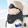 Novelty Patented Head-bobble-preventing Ergonomic 360° Supporting Memory Foam Travel Neck Pillow w/ 3D Contoured Eye Mask Sleeping Essentials Combo for Airplane Long Flight Train Bus Car Trip
