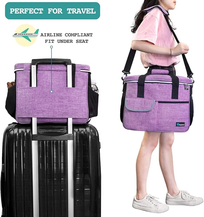 PetAmi Dog Travel Bag, Travel Pet Bag Organizer, Dog Food Travel Bag with Container Collapsible Bowls, Pet Travel Supplies Gift Accessories for Weekend Camping, Puppy Cat Diaper Bag, Purple Medium