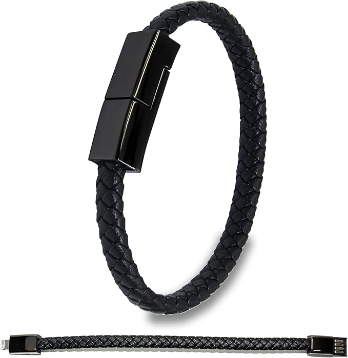 SEANADO Leather Bracelet Charger USB Charging Cable Braided Cords USB Portable Travel Charger for Mens Womens Compatible with iPhone 14/13/12/11 pro XS MAX (for iPhone, L(8'85''))