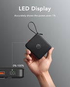 VRURC Portable Charger with Built-in Cable, 10000mAh 22.5W Fast Charging USB C Battery Pack, Cell Phone Power Bank for iPhone 17 16 15 Series Android Tablet (Black)