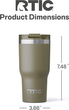 RTIC 20oz Essential Tumbler with Lid, Ceramic Lined, Insulated, Stainless Steel, Metal, Double Wall Vacuum-Insulation, Travel Cup for Iced Coffee, Tea, Hot and Cold Drink, Olive