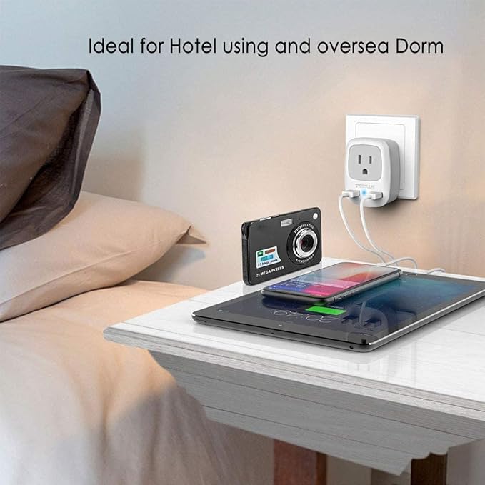 2 Pack Type E F Plug Adapter, TESSAN South Korea Outlet Adapter with 3 USB Ports (1 USB C), Schuko Travel Plug for US to Europe EU Spain Germany France Iceland Greece Russia Norway