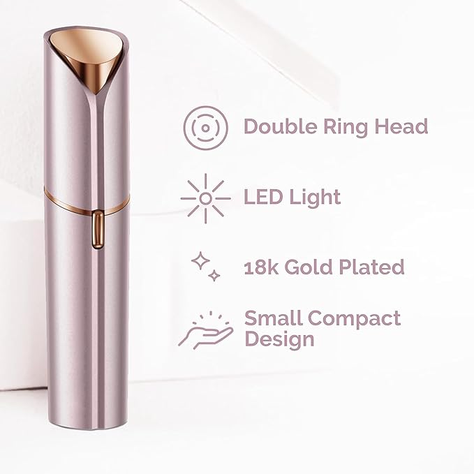 tuokiy Women Facial Hair Removal Device Battery Operated with 2 Replacement Heads,Ladies Face Shaver for Peach Fuzz Upper Lip,Chin, Facial Hair Removal for Women, Rose Gold
