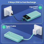 Portable Charger 40800mAh Power Bank with 3 Built-in Cables,PD 25W USB C in&Out Power Bank Fast Phone Charging,QC4.0 5 Outputs Travel Camping Essential Battery Pack for iPhone 17/16,Samsung etc-Green