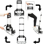 Aluminum Folding Hand Trucks, Foldable Roller Shopping Trolley Collapsible 2 Wheel Trolley Expandable Large Chassis Foldable intoBackpack for Moving Travel Shopping Airport Office,Black