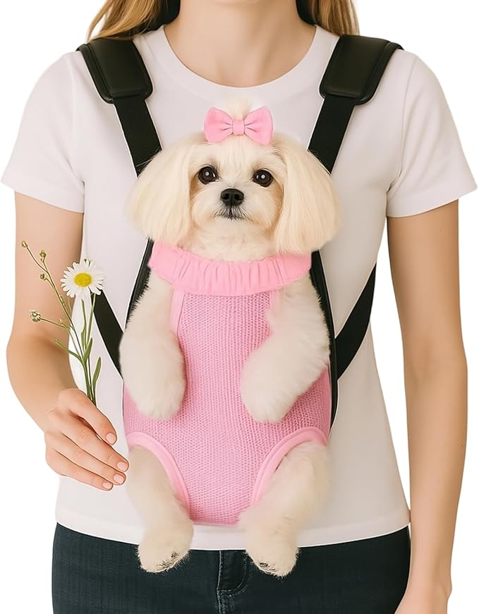Mosago Dog Backpack Carrier, Thick Straps & Cushion, Pet Sling Front Backpacks for Small Medium Dogs 4-7 Lbs, Legs Out, Adjustable Wearable Puppy Chest Travel Bag, Easy-Fit for Hiking/Walking/Camping