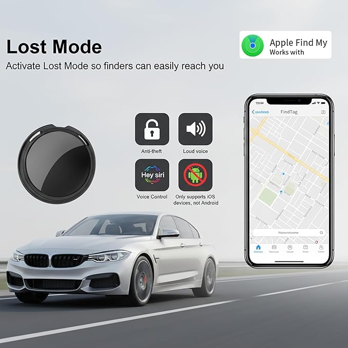 Car Tracker Compatible with Apple Find My(iOS Only)Mini Item GPS Tracking Device with Hidden Magnetic Case Anti Theft Locator No Subscription Global Network Waterproof for Vehicles Trucks Fleet Assets