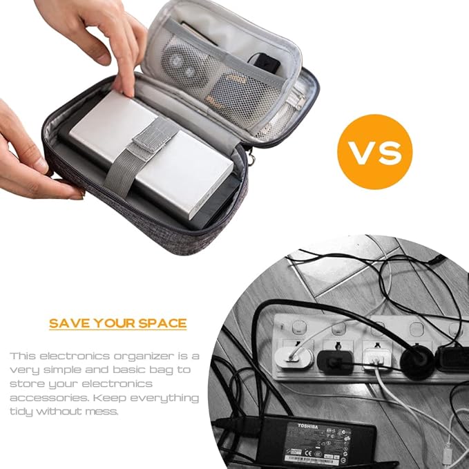 Electronic Organizer Bag Cable Organizer Travel Cord Organizer Case Pouch Portable Carrying Case for Charger Hard Drive Earphone USB SD Card (Grey)