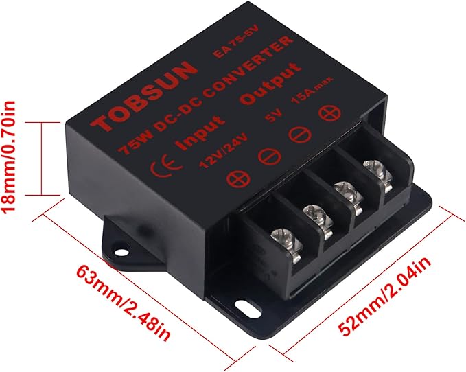 2 Pack DC Converter - Step Down Regulator 12V/24V to 5V 15A 75W Regulated Power Supply