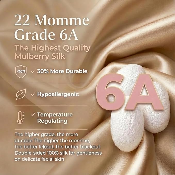MATASSE 100% Mulberry Silk Sleep Mask 22 Momme Grade 6A - 3D Contoured Eye Mask for Sleeping, 14mm Deep Eye Cups, Total Blackout Blindfold for Women Men, Adjustable Strap, Side Sleeper (Champagne)