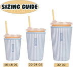 Reusable Insulated Neoprene Iced Coffee Cup Sleeve, Durable Drink Sleeve for Cold Beverages, Beverage Holder for Iced Coffee, Blue Stripes