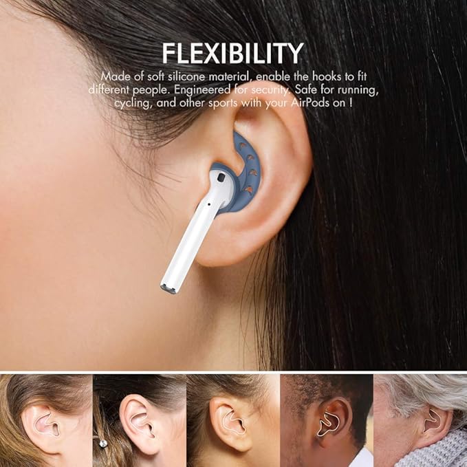 AhaStyle 3 Pairs AirPods Ear Hooks Cover Silicone Accessories Compatible with Apple AirPods and EarPods Headphones(Navy Blue)
