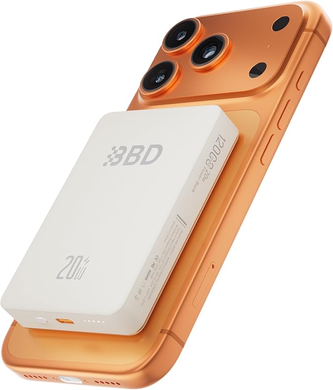BBD Magnetic Power Bank for iPhone,12000mAh Magsafe Battery Pack with 20w Fast Charging,Slim Magsafe Power Bank USB C in&Out,Wireless Portable Charger for iPhone 17/16/15/14/13/12 Series-White