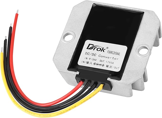 DROK Boost Buck Converter 9V-36V to 12V 5A 60W Aluminium Shell Waterproof Auto Step Up Down Voltage Regulator 12V Volt Transformer for Car Audio Solar Power System LCD Television LED Display Screen