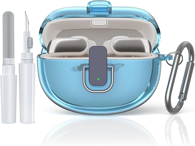 [Secure Lock] for Bose Ultra Open Earbuds Case(2024), TUDIOW Clear TPU Shockproof Protective Cover for Bose Open Ear Wireless Earbuds Accessories with Cleaning Kit& Keychain (Clear Blue)
