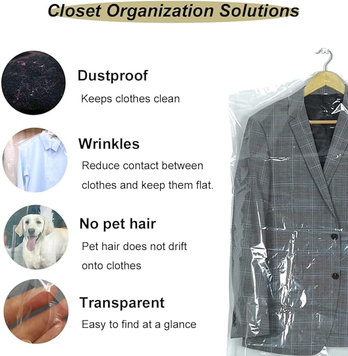 50 Pack 35.4inch Plastic Clear Dry Cleaning Hanging Lightweight Garment Clothes Cover Protector Bags for Closet Clothes Storage.