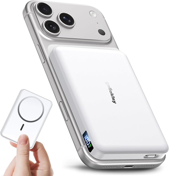 golioklsy for Magsafe Portable Charger,10000mAh Power Bank with Type-C 20W PD Fast Charging, Lightweight and Slim, LED Display for Magsafe Battery Pack for iPhone 17/16/15/14 All Series, White