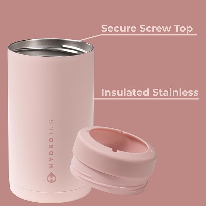 HydroJug Standard Can Cooler - 2-in-1 Insulated Can Cooler Cup - Stainless Steel Can Holder with Non-Slip Rubber Base - Screw-Top Lid - Dishwasher Safe - 16oz, Dusty Rose