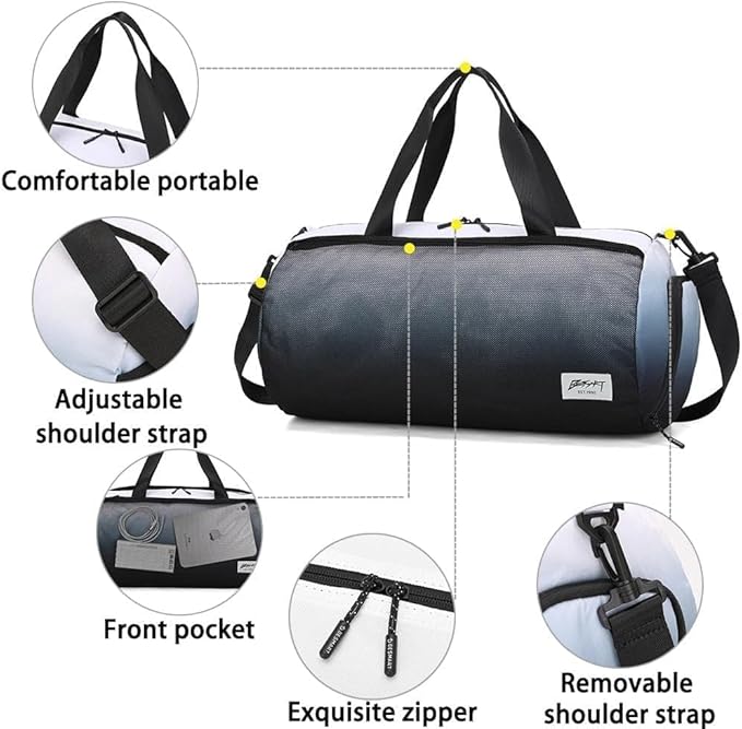 BE SMART Waterproof Mens Gym Bag with Shoe Compartment, Duffle Bag with Wet Pocket for Men, Lightweight Sport Carry On Duffel Bag for Travel, Sports, Fitness & Workout(Black Gradient)