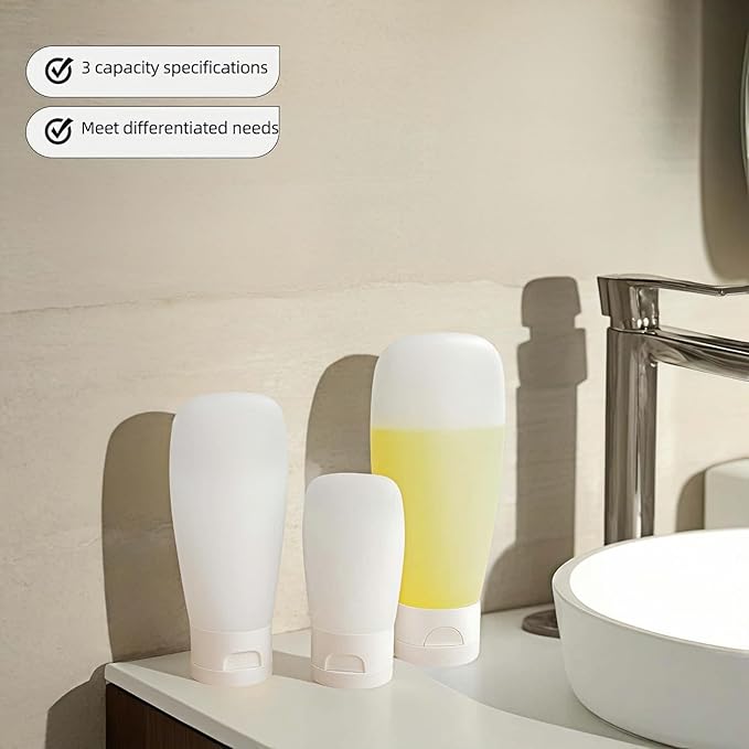 Chinshwehaw Portable Travel Bottles Set, Silicone Squeeze Containers, White, 3-Pack (30ml, 60ml, 100ml), Leakproof, Wide Mouth Design, BPA-Free, TSA Approved for Toiletries, Shampoo, Lotion (White)