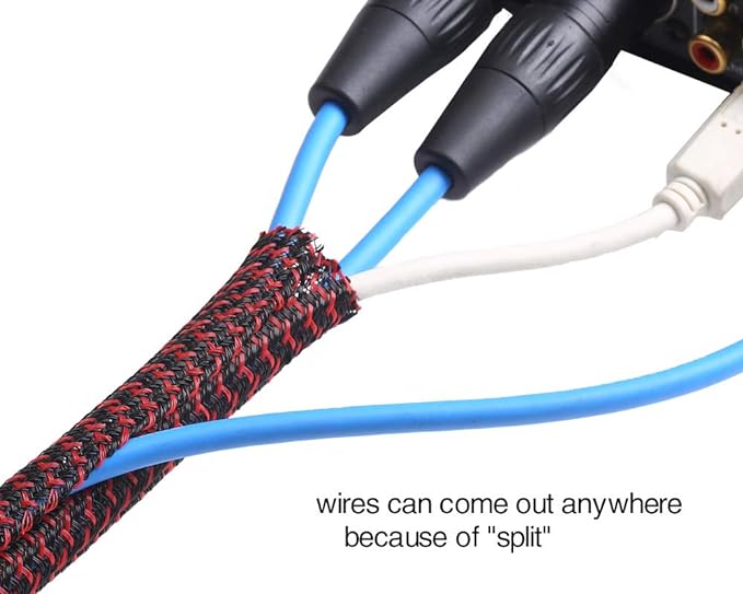 Alex Tech 25ft - 1/2 inch Cord Protector Wire Loom Tubing Cable Sleeve Split Sleeving For USB Cable Power Cord Audio Video Cable – Protect Cat From Chewing Cords - Blackred