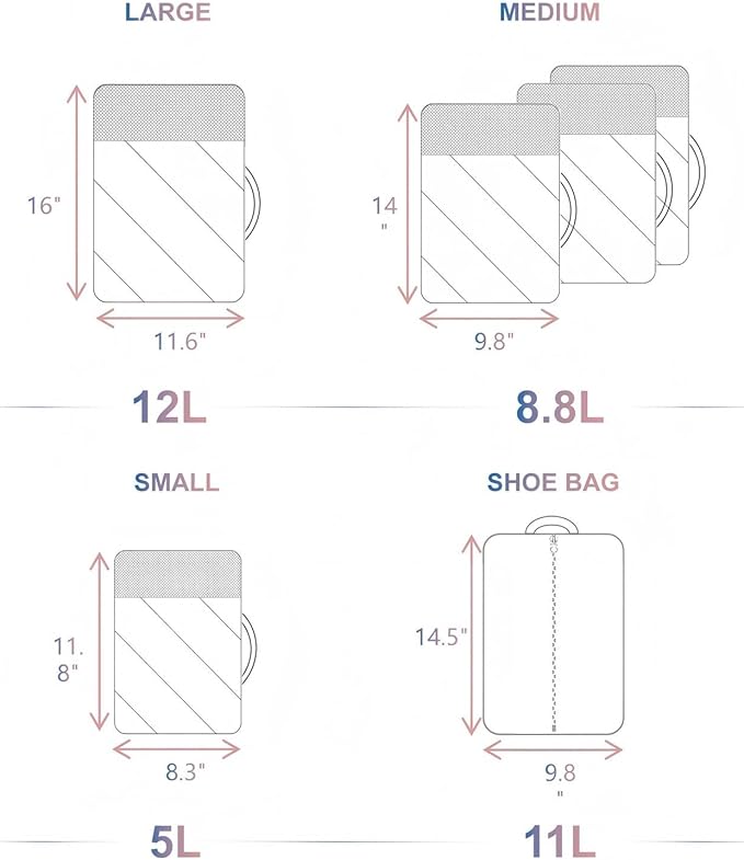 NISHEL 6 Set Packing Cubes for Travel, Luggage Organizer Bags with Shoe Bag, Lightweight, Durable Space Saver Bags Travel Essentials, Pink