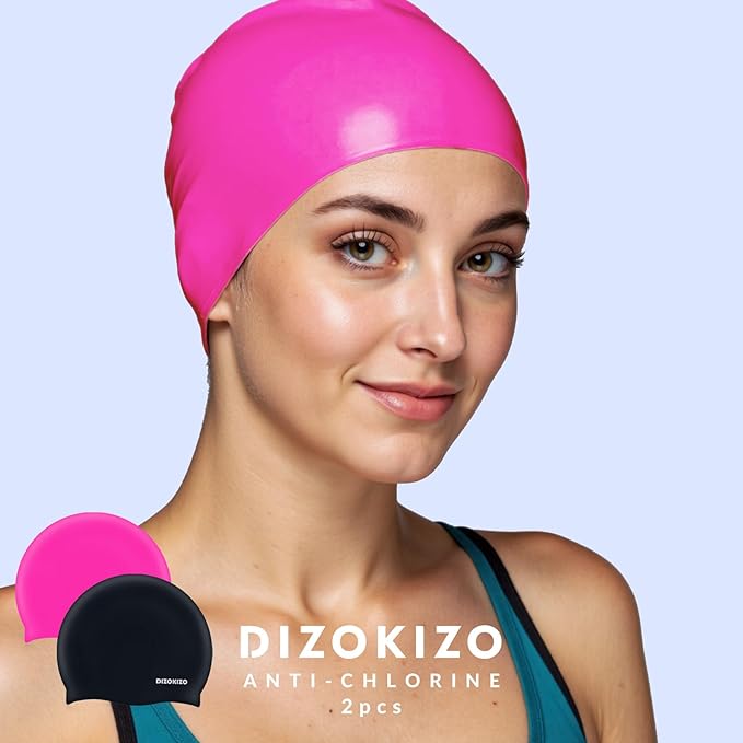 2pcs High Elasticity Silicone Swim Cap for Women and Men, Comfortable Non-Slip Swimming Caps for Long and Short Hair, Durable Waterproof Swim Hats for Adults, Keep Hair Dry
