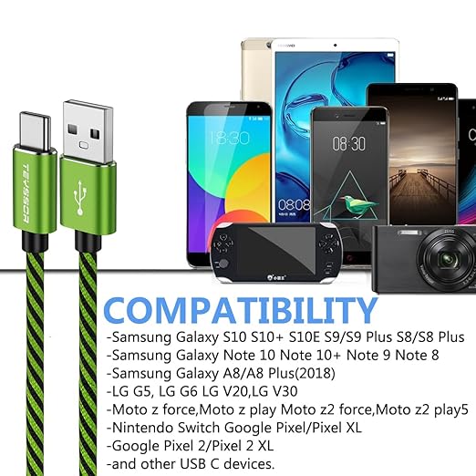 Teyssor USB C Cable 10FT 5-Pack Nylon Braided USB A to Type C Fast Charging Cord Compatible with Samsung Galaxy S24 S23 S22, Note 20 10 9 8, Moto G7 G8