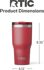 RTIC 30oz Essential Tumbler with Lid, Ceramic Lined, Insulated, Stainless Steel, Metal, Double Wall Vacuum-Insulation, Travel Cup for Iced Coffee, Tea, Hot and Cold Drink, Flag Red
