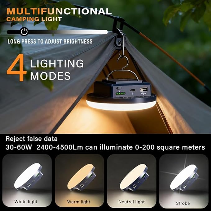 Camping Lights Tent Light 4500 Lumens 45W Rechargeable LED Lantern Magnetic Hanging, Portable USB Outdoor Canopy, Emergency Lights for Home, Lanterns for Power Outages, Ice Shanty Lights-10000mAh