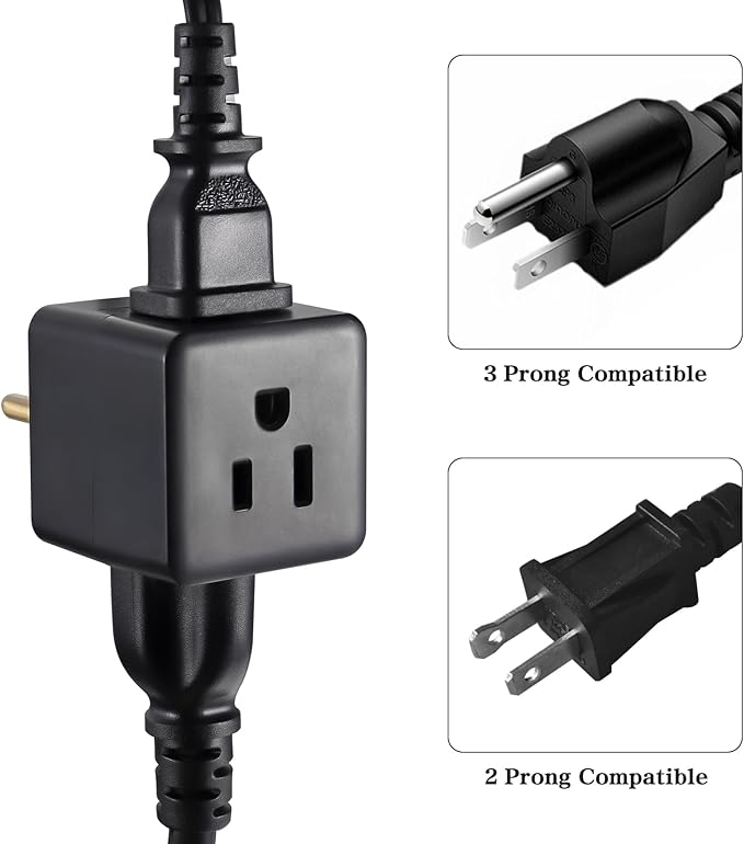 3 Outlet Wall Adapter UL Listed 3 Outlet Power Cube Tap, 3-Prong Outlet Splitter, Multi Plug Outlet Grounded Indoor, 3 Way Plug Adapter, Outlet Extender for Home or Travel (Black, 1 Pack)