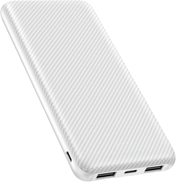 Power Bank 10000mAh Portable Charger, Slimmer Battery Pack 5V/3A with USB C Input & Output, Travel Essentials Powerbank Compatible for iPhone, Galaxy, LG, Sony, Pixels, Tablets and More (White)
