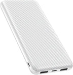 Power Bank 10000mAh Portable Charger, Slimmer Battery Pack 5V/3A with USB C Input & Output, Travel Essentials Powerbank Compatible for iPhone, Galaxy, LG, Sony, Pixels, Tablets and More (White)