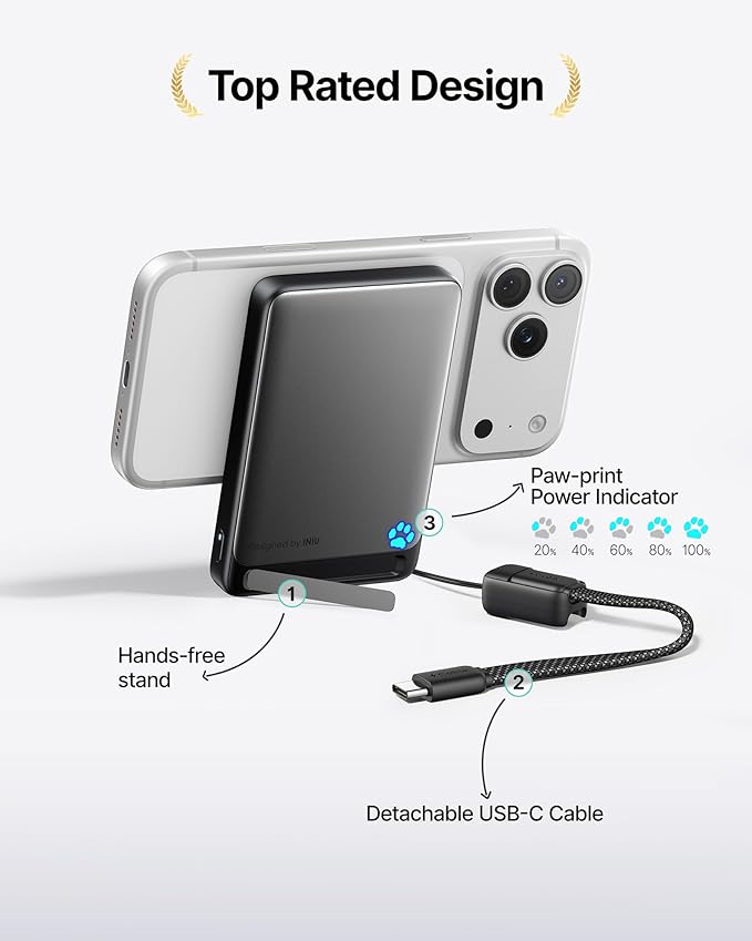 INIU for MagSafe Portable Charger, Original Qi2 Certified Wireless Fast Charging, Slimmest 10000mAh 45W Power Bank with USB C Cable&Stand, TSA Travel Battery Pack for iPhone 17-12 Series, Pretty Pink