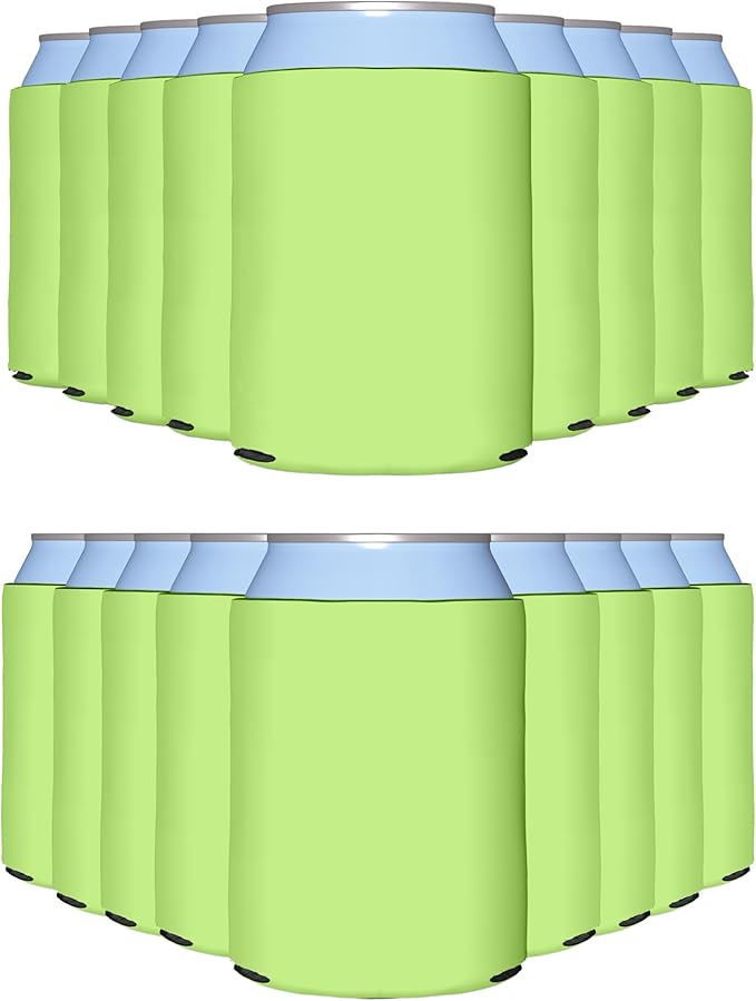 PartyPrints 1000 Pack Lime Green Blank Can Cooler Sleeves, Customizable Bulk Can Coolers, Extra-Thick Collapsible Drink Insulator Sleeve, Beer Can Coolers for Party Beverages