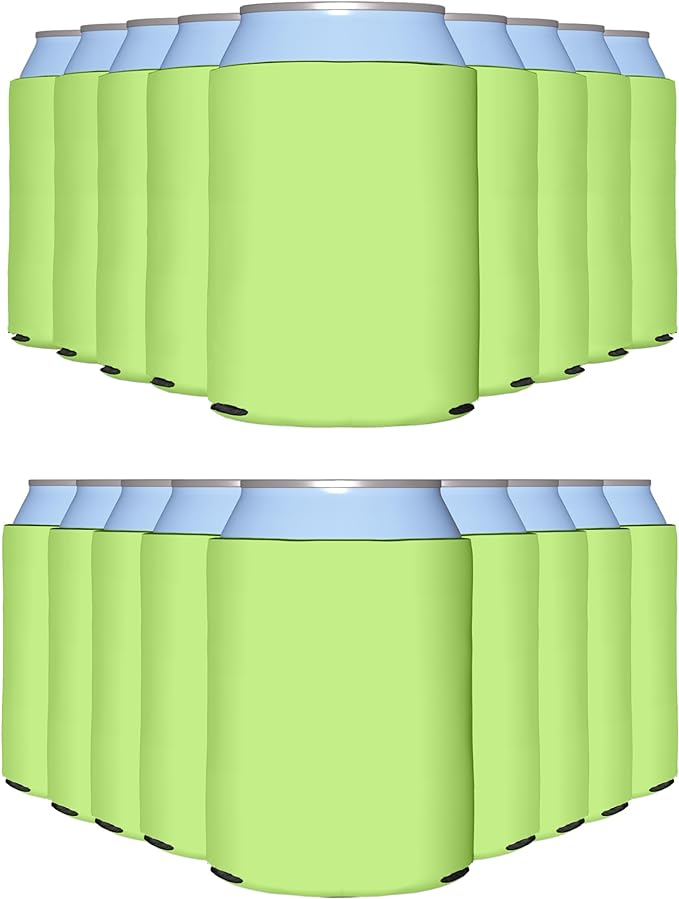 PartyPrints 100 Pack Lime Green Blank Can Cooler Sleeves, Customizable Bulk Insulated Foam for Beer, Collapsible Plain Drink Holder, Cold Soda Insulator, 12oz Regular, 16oz Tall Cans