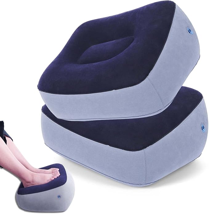 Inflatable Foot Rest for Travel - Adjustable Height Leg Pillow for Airplane & Car, Portable Foot Stool for Kids & Adults （Multicolor） 2-Count